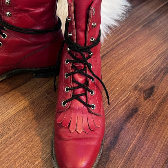 Vintage Justin Roper Cherry Red Leather Lace Up Boots - Picture 4 of 13